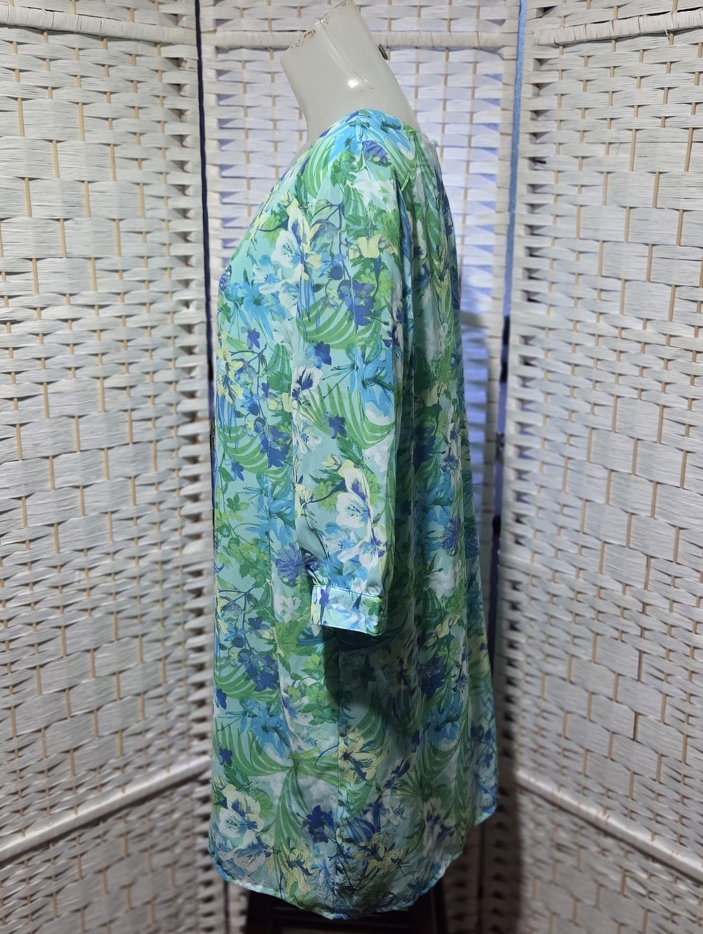 New Direction Aqua Green Floral Shift Dress - Picture 3 of 5